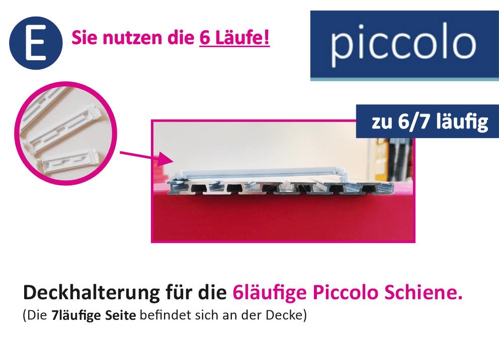 Deckenbefestigung einer Piccolo Flächenvorhanschiene von AL Designhaus